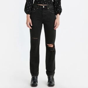 Levi's High Rise 501 Regular Fit Button Fly Jeans Distressed Black